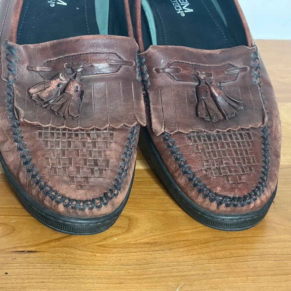 Florsheim Comfortech Mens 9.5 3E Brown Leather Kiltie Tassel Woven Loafers 70179