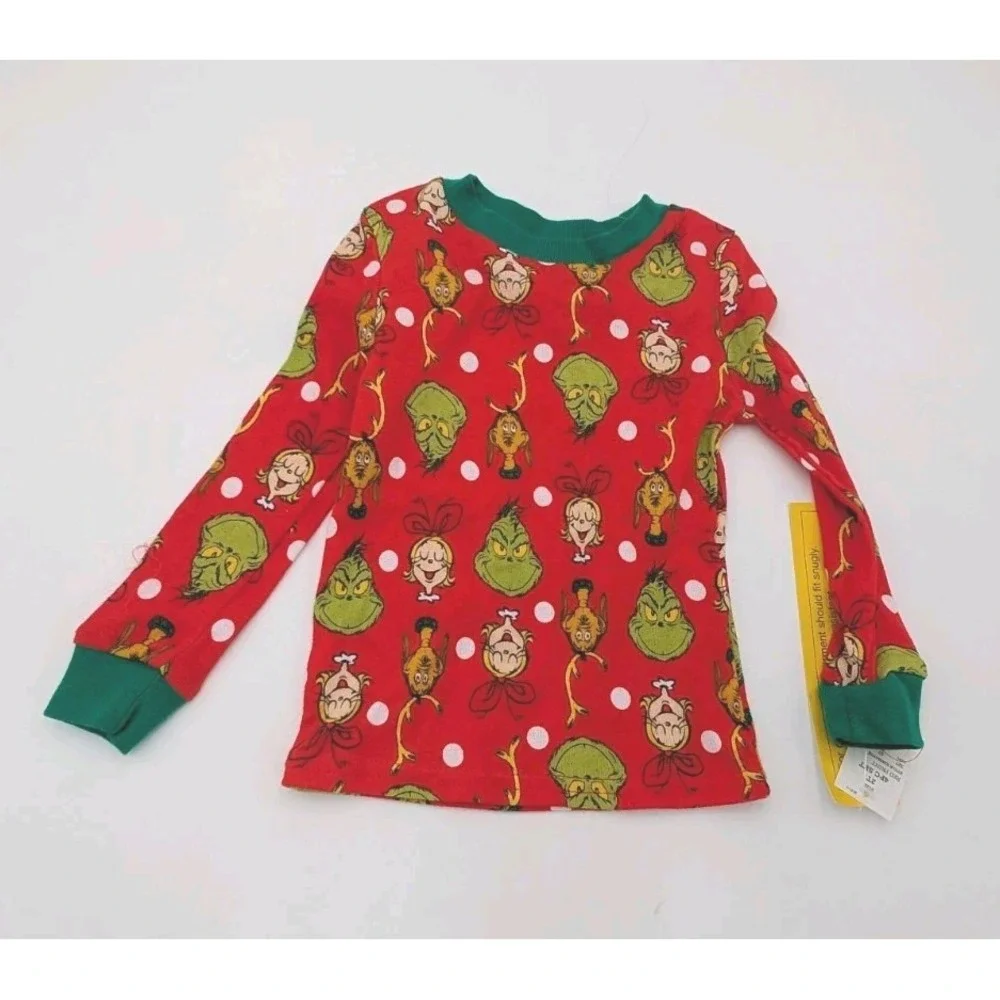 Toddler Grinch Long Sleeve Cotton Christmas Pajama Shirt - Red/Green 2T