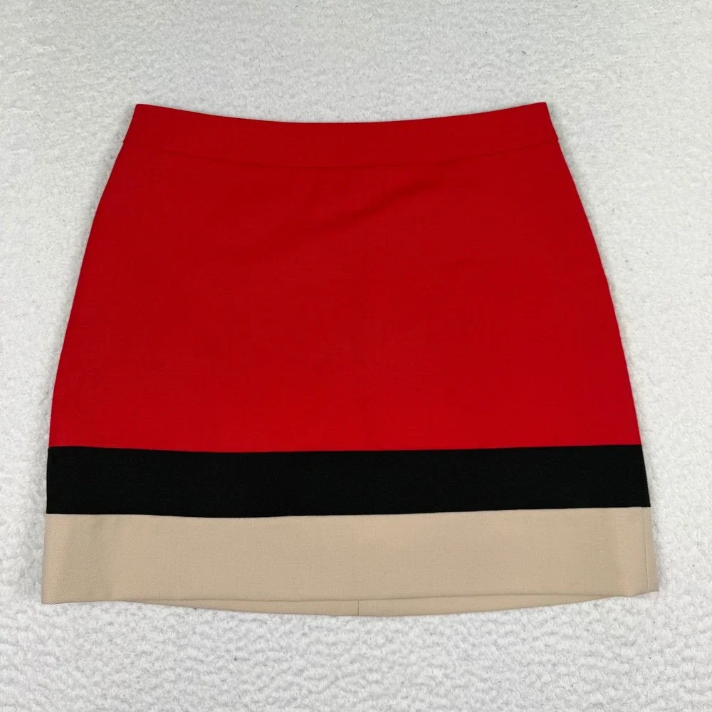 Kate Spade Colorblock‎ Mini Skirt Size 6 Red Black Tan Wool A-Line Preppy Mod
