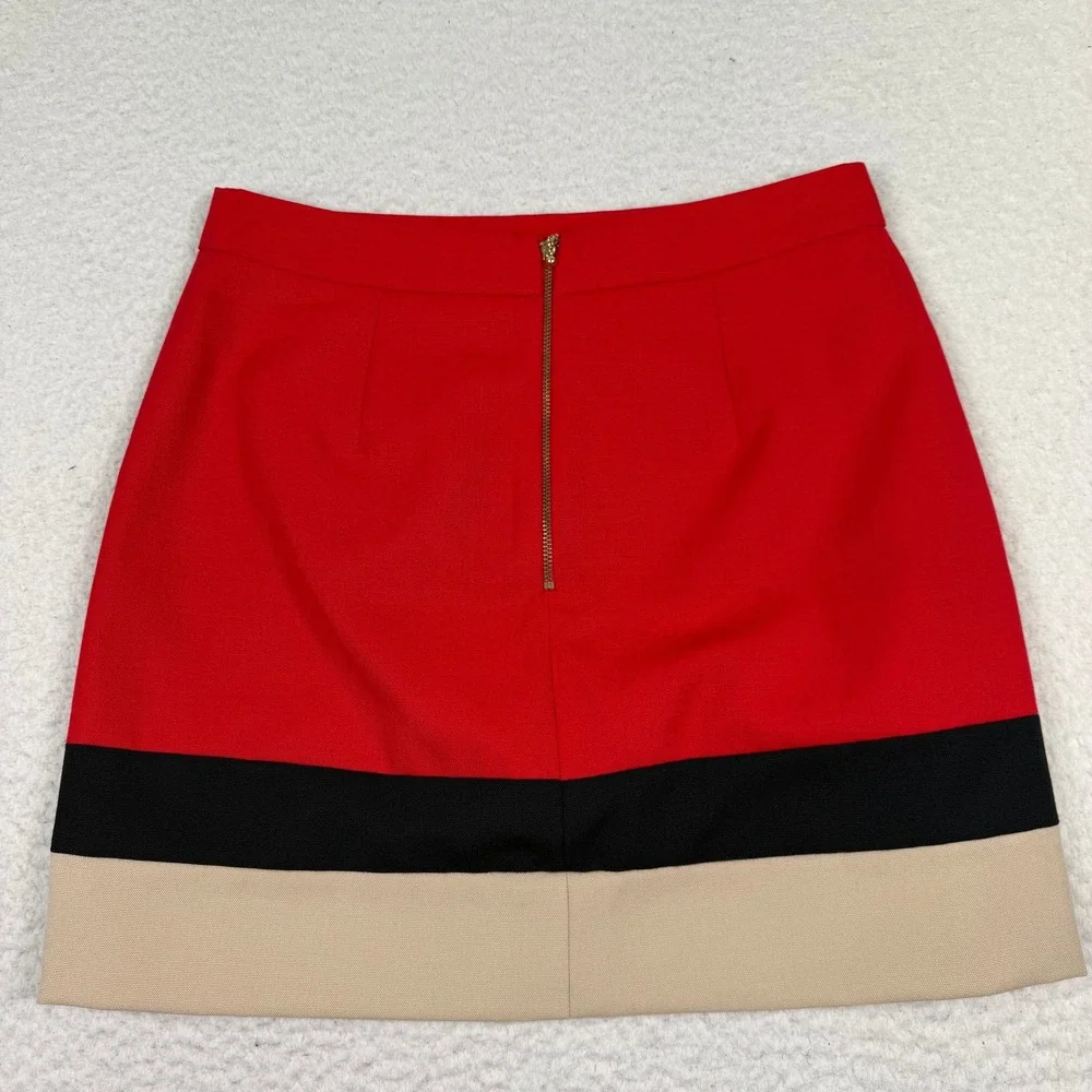 Kate Spade Colorblock‎ Mini Skirt Size 6 Red Black Tan Wool A-Line Preppy Mod