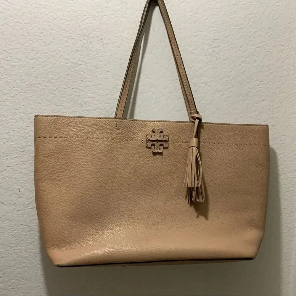 Tory Burch Mcgraw pebbled leather tote bag/purse in pale rose