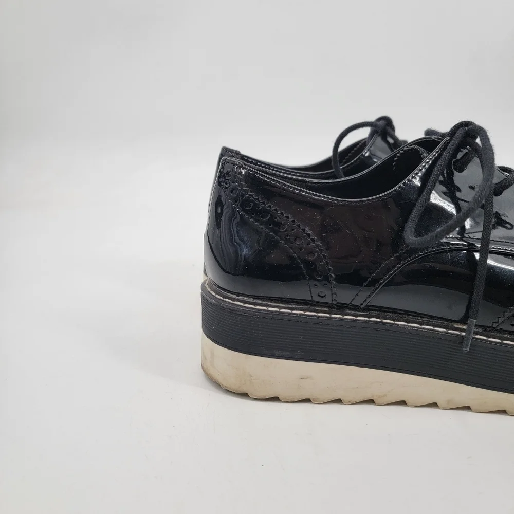 Zara Black Patent Leather Platform Oxford Derby Creepers Size 40 Dark Academia