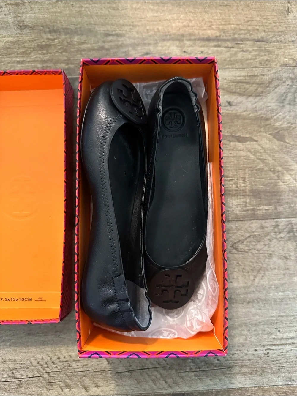 Tory Burch Black Minnie Travel Leather Logo Ballet Flats