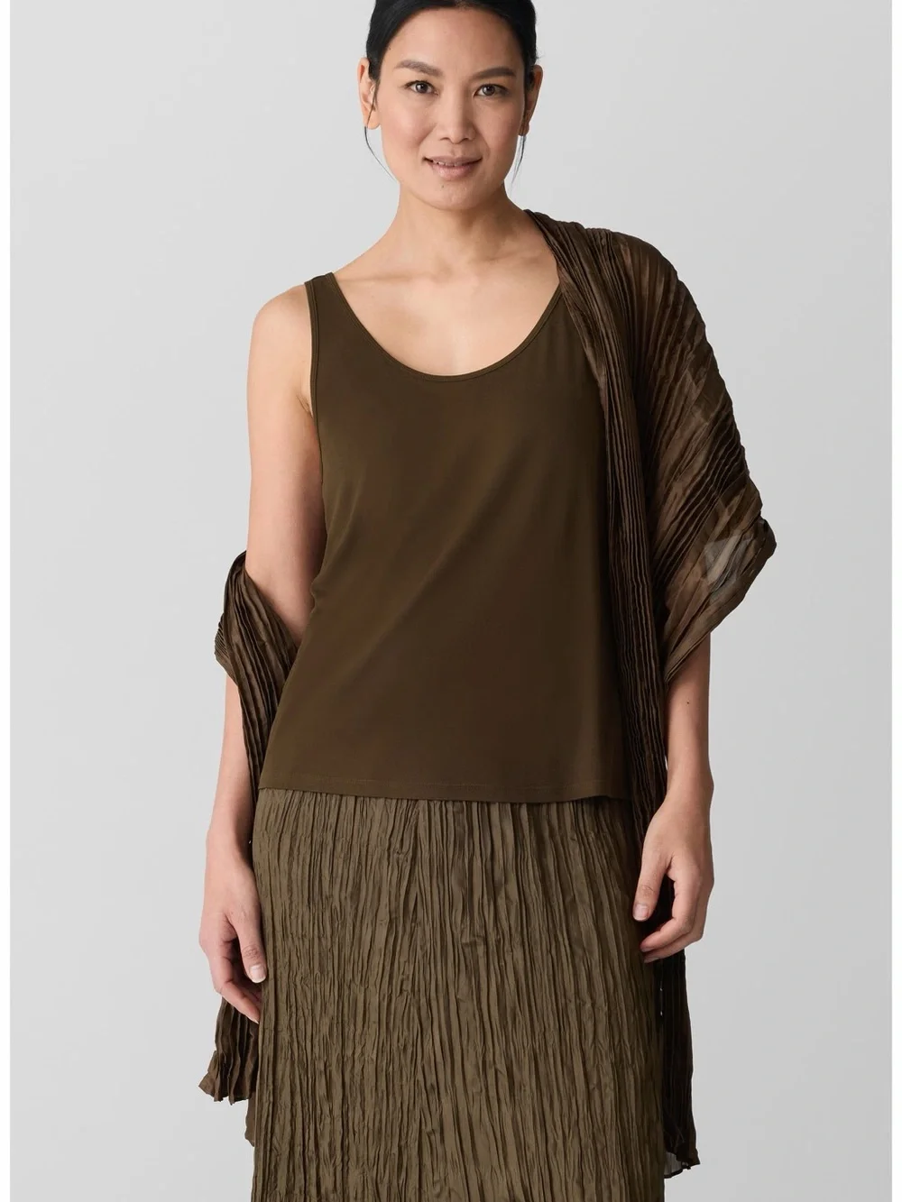 Eileen Fisher Whisper Pleated Silk Scarf (Beige)