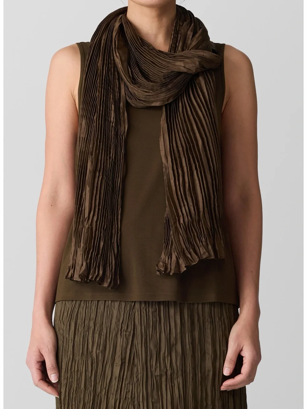 Eileen Fisher Whisper Pleated Silk Scarf (Beige)