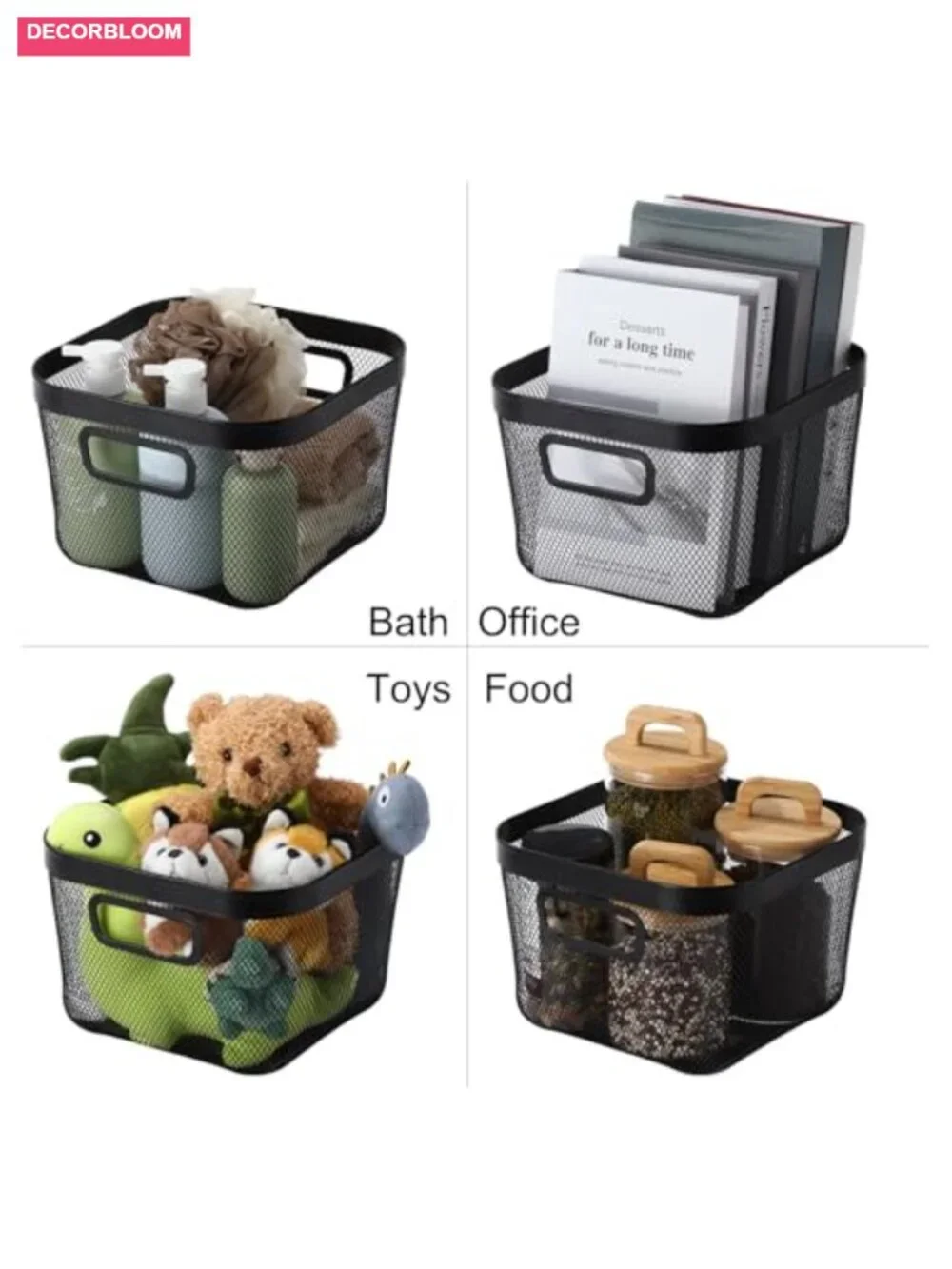 4 Pack Wire Baskets with Bamboo Lids Stackable Metal Storage Bins