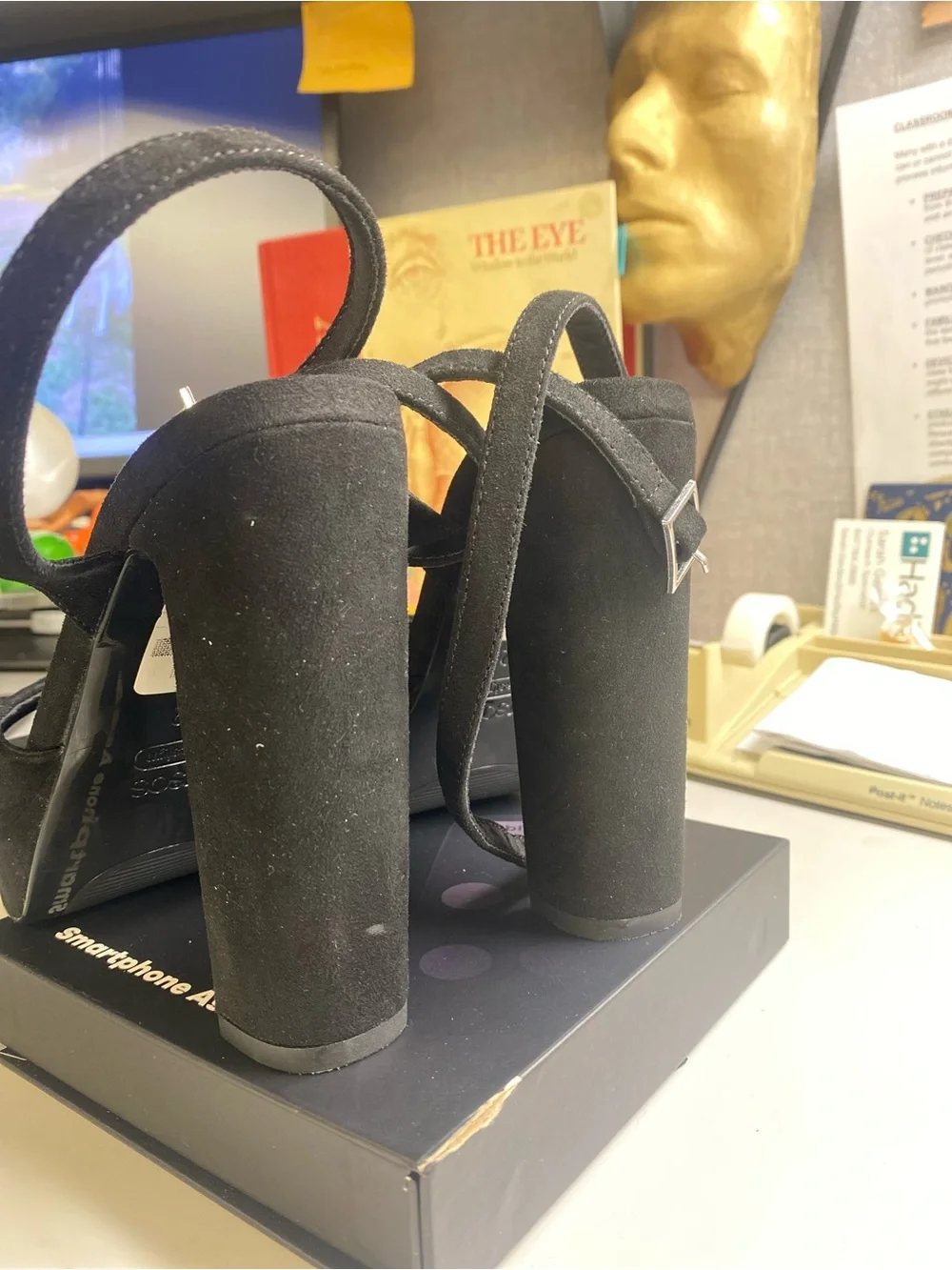 ASOS Design Collection: Black Suede Strappy Block Heel Sandals