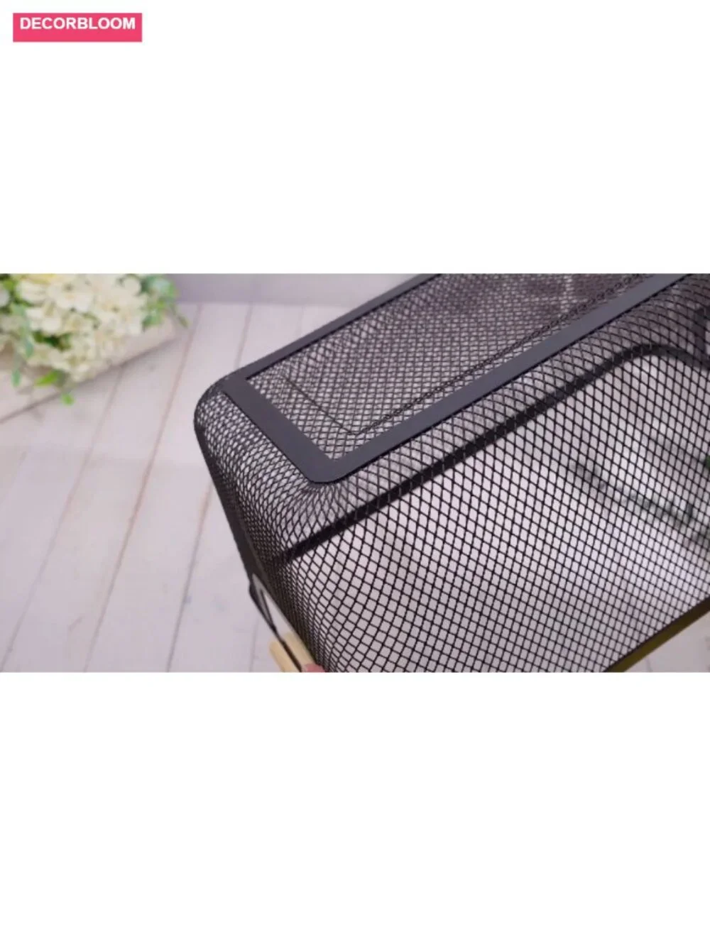 4 Pc Metal Wire Storage Baskets Bamboo Lids Wooden Handles Stackable