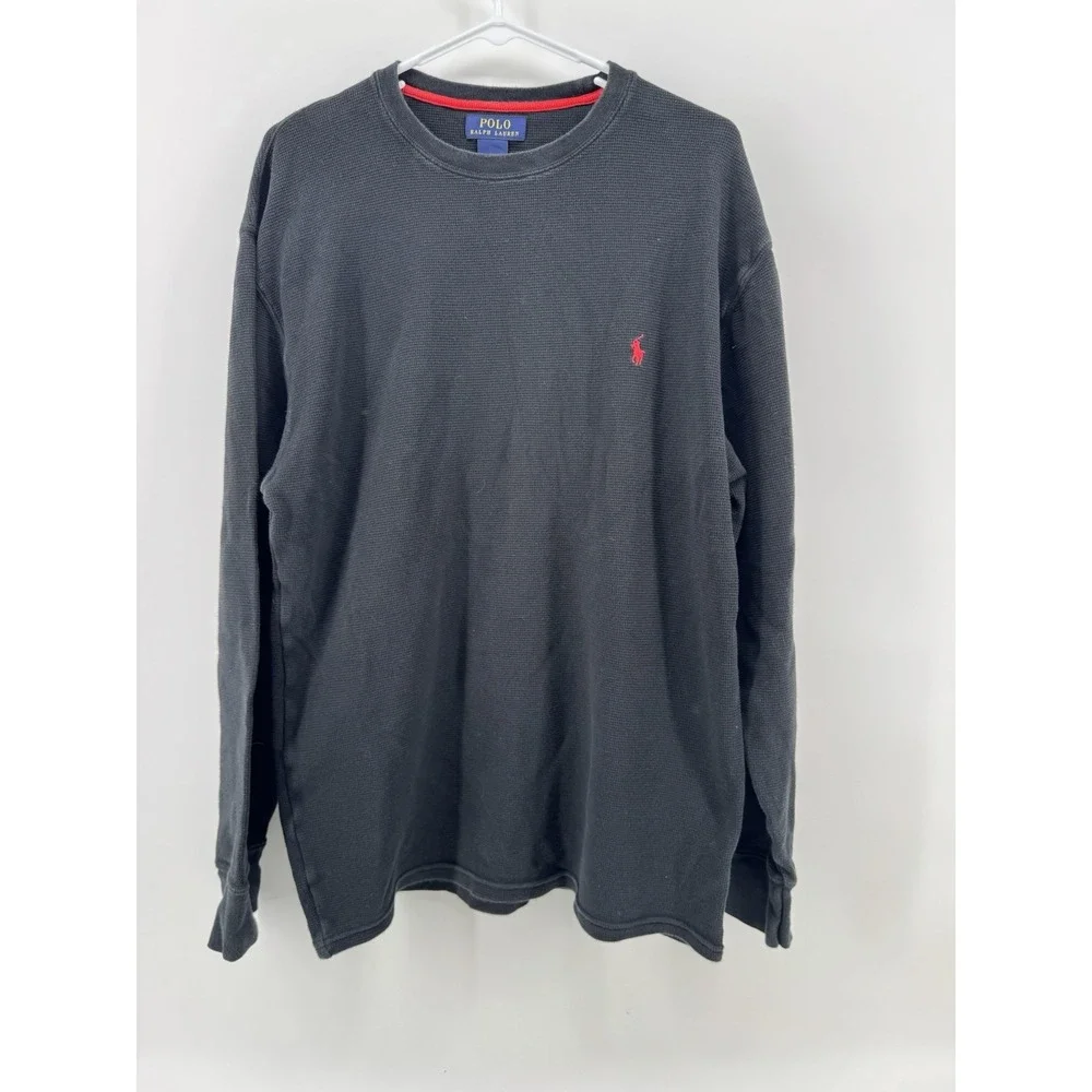 Polo Ralph Lauren Long Sleeve Thermal Waffle Shirt 2XL Black Logo Red Pony