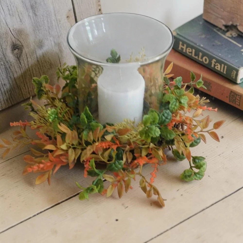 Mini Fall Candle Ring, Grapevine Wreath, Year‎ Round Cabinet Decor, MIrror