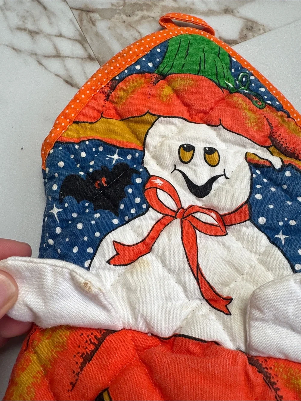 Vintage Halloween Oven Mitt Quilted Retro Ghost Pumpkin All over print