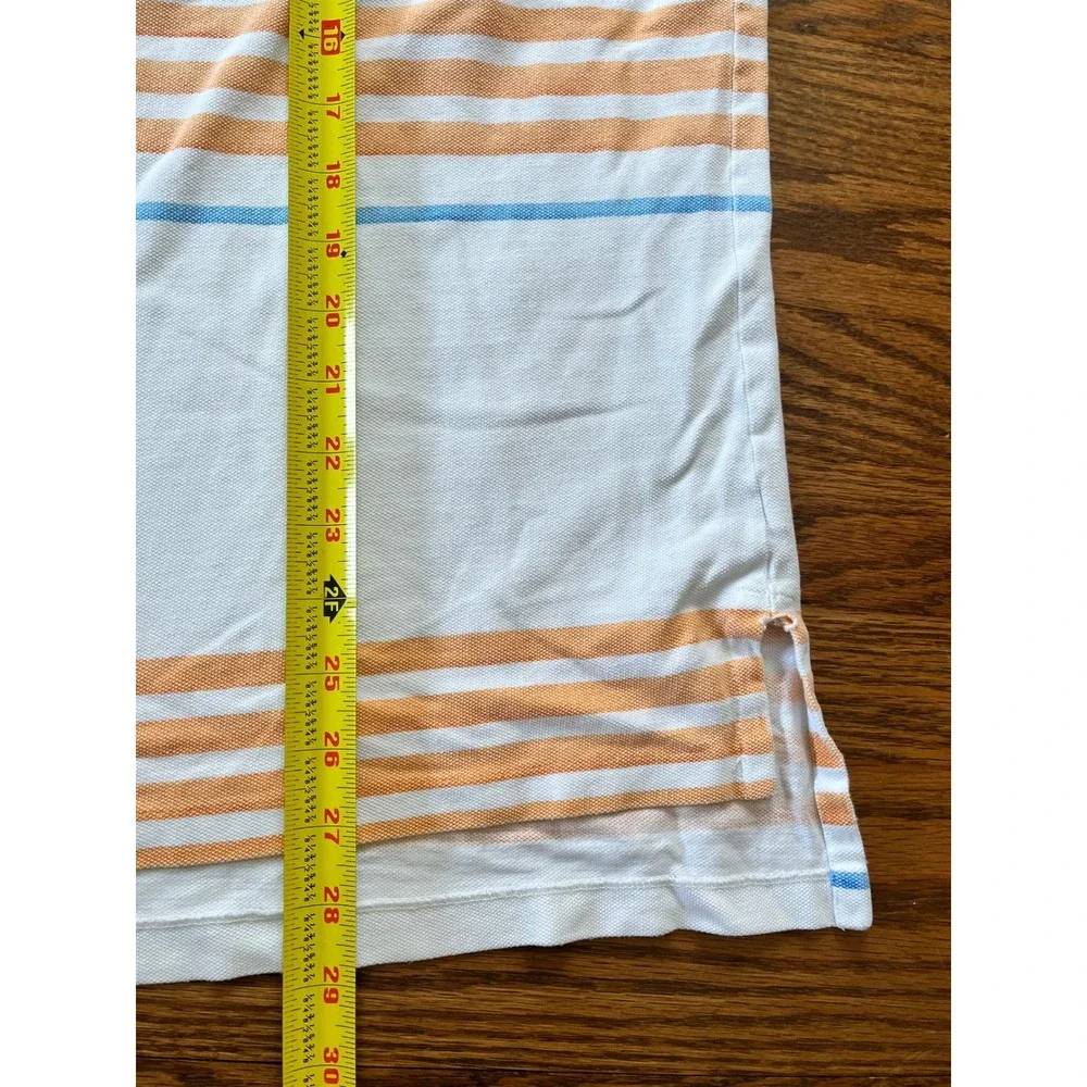 Polo Ralph Lauren Mens XL White Orange Blue Striped Pique Cotton Polo Shirt