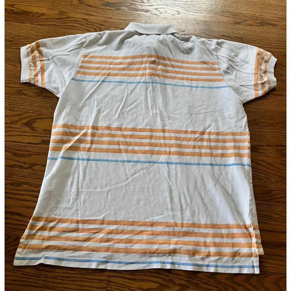 Polo Ralph Lauren Mens XL White Orange Blue Striped Pique Cotton Polo Shirt