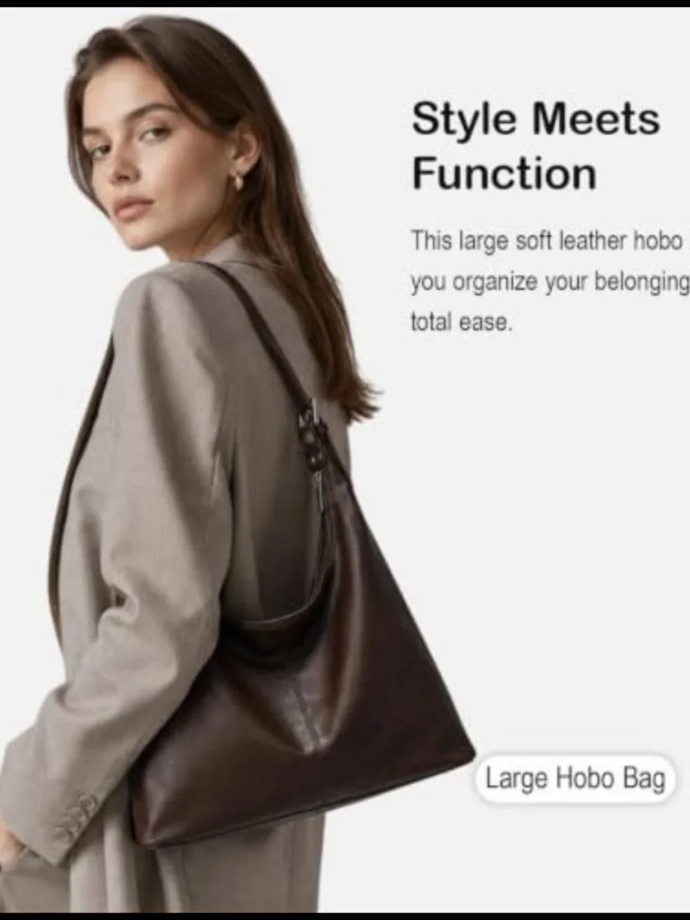 Vegan Leather Hobo Bag Large Slouchy Shoulder Purse Work