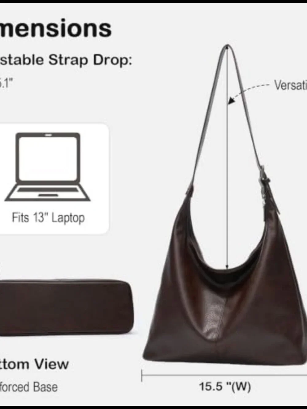 Vegan Leather Hobo Bag Large Slouchy Shoulder Purse Work
