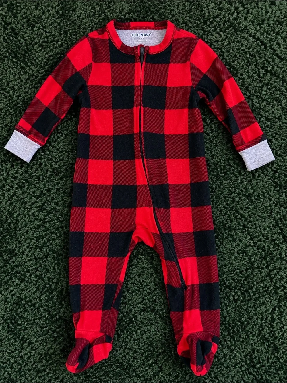 Old Navy Red and Black Buffalo Plaid Footed One-Piece