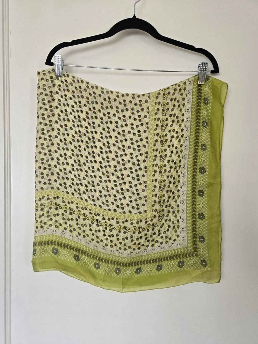 Sundance Catalog Chartreuse Green Ditsy Floral 100% Silk Square Scarf