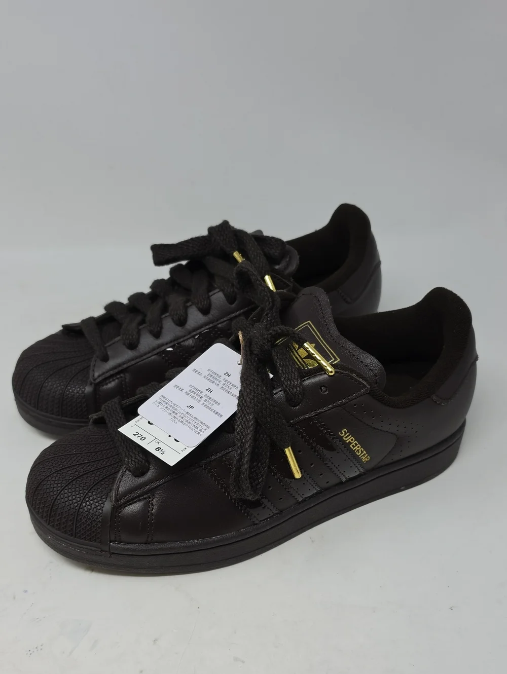 adidas Black Superstar Low-Top Sneakers with Gold Accents Unisex Men 9 Women 10