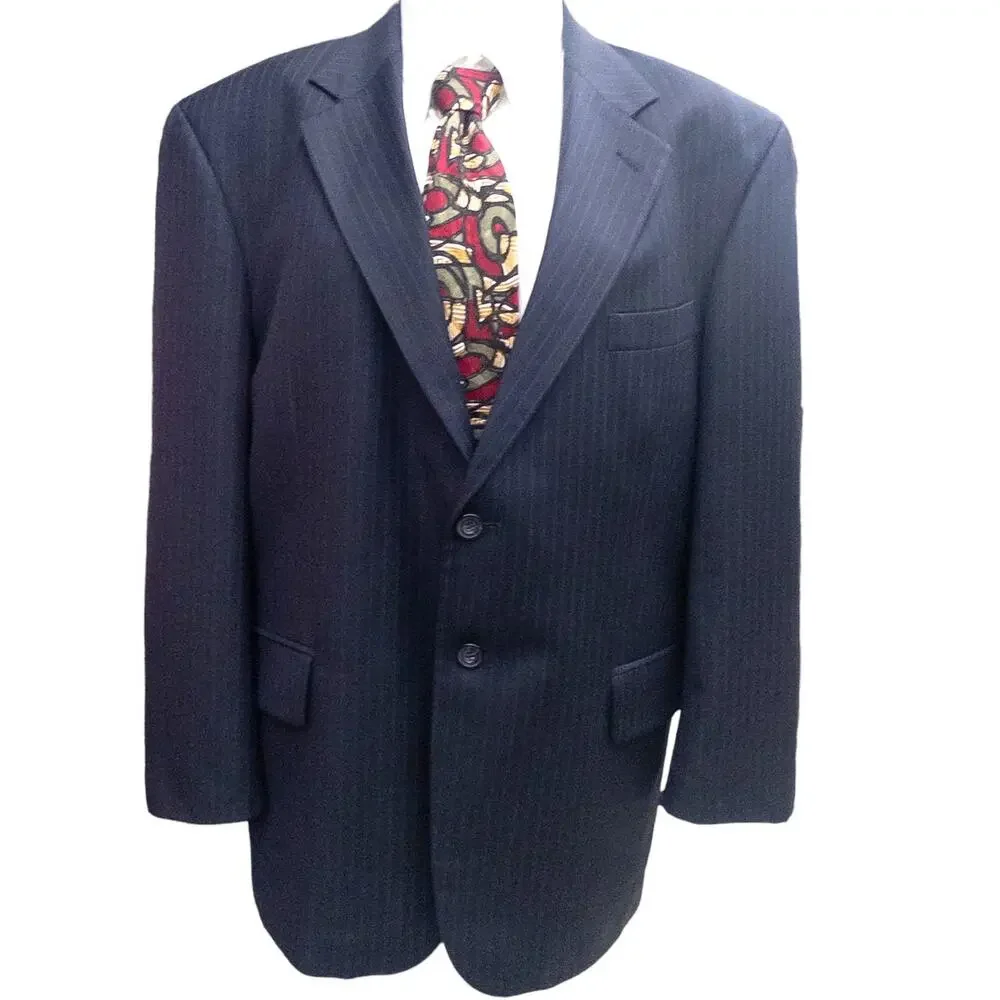Oscar de la Renta Sportcoat Blazer Mens 44S Blue Pinstripe Cashmere Blend