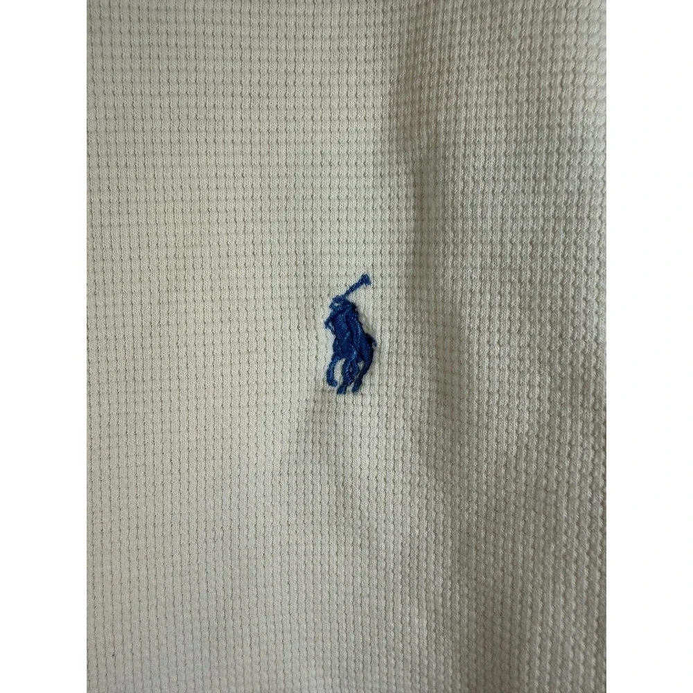 Polo Ralph Lauren Thermal Shirt Mens XL Cream Blue Pony Waffle Knit Long Sleeve