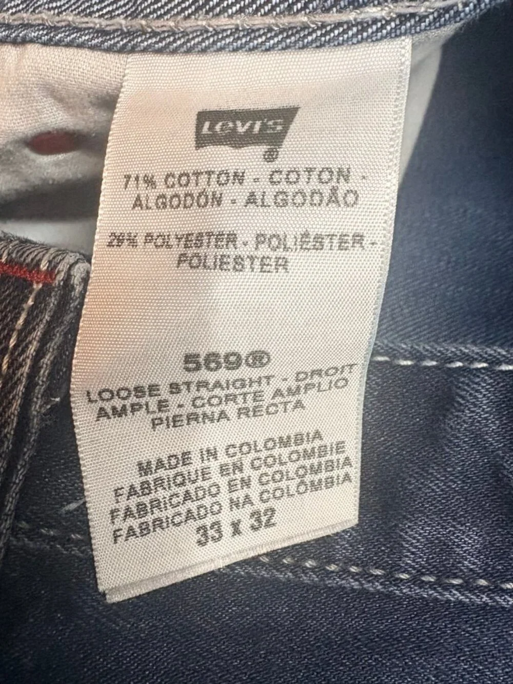 Levi's 569 Loose Straight Jeans 33x32 Dark Navy Zip Pocket Y2K