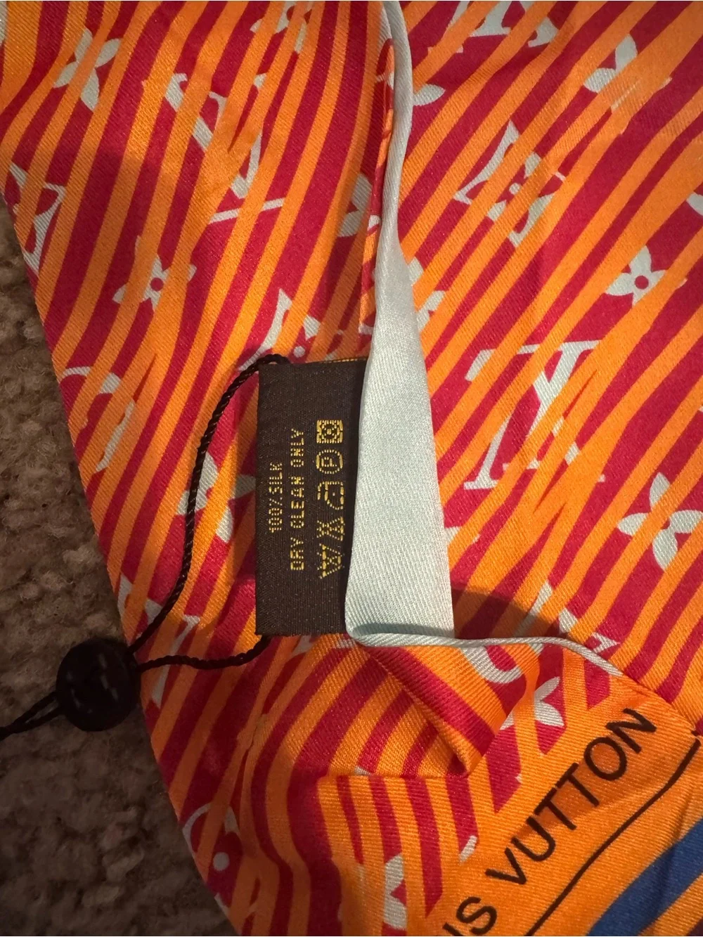 Louis Vuitton Orange & Light Blue Silk Twilly with Stripe Logo