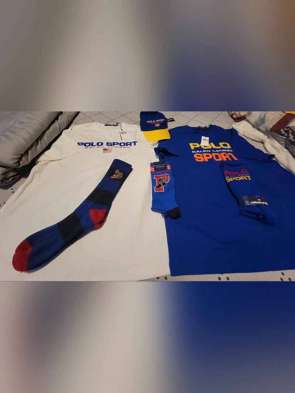 2 Polo Ralph Lauren Sport LARGE tshirts. 3 Pair of Polo socks. Polo Sport cap.