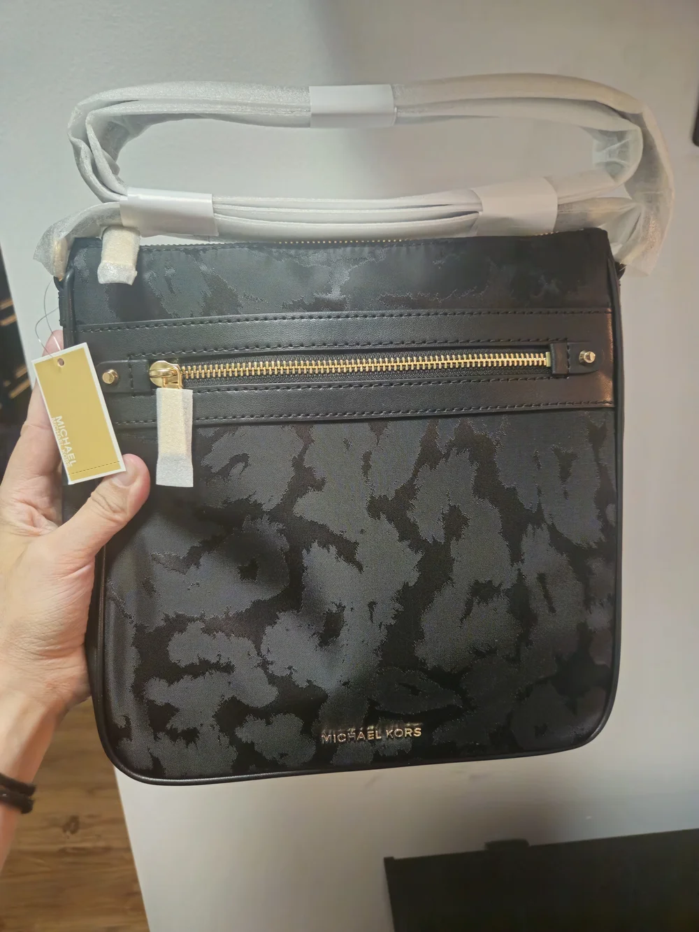 Michael Kors Black Crossbody Bag with Camouflage Jacquard