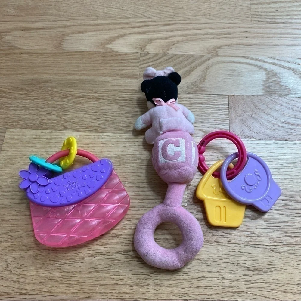 Disney Minnie Mouse Baby Toys Purse Teether Plush Rattle Keys Baby