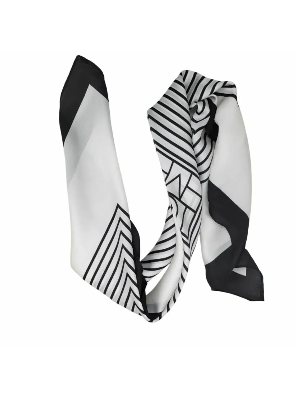 ⭐Luxury Elegant Bandana Silky Square Scarf WHITE BLACK Striped Versatile Soft