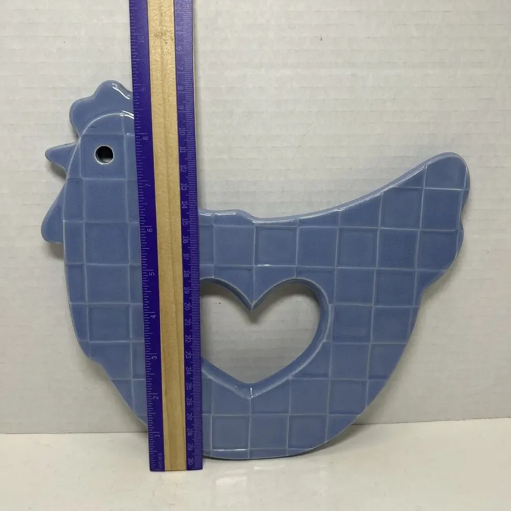 Treasure Craft Ceramic Pale Blue Chicken Hen Trivet Wall Decor Country Heart