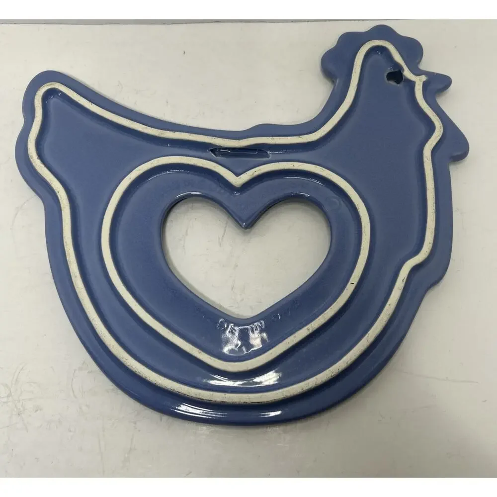 Treasure Craft Ceramic Pale Blue Chicken Hen Trivet Wall Decor Country Heart