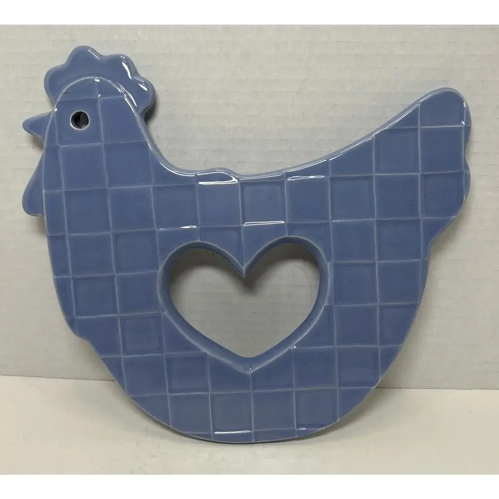 Treasure Craft Ceramic Pale Blue Chicken Hen Trivet Wall Decor Country Heart