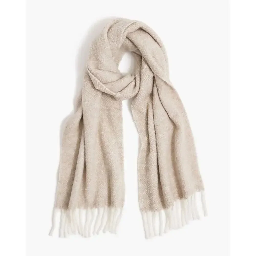 J. Crew Soft herringbone scarf Nantucket Fog wool blend new
