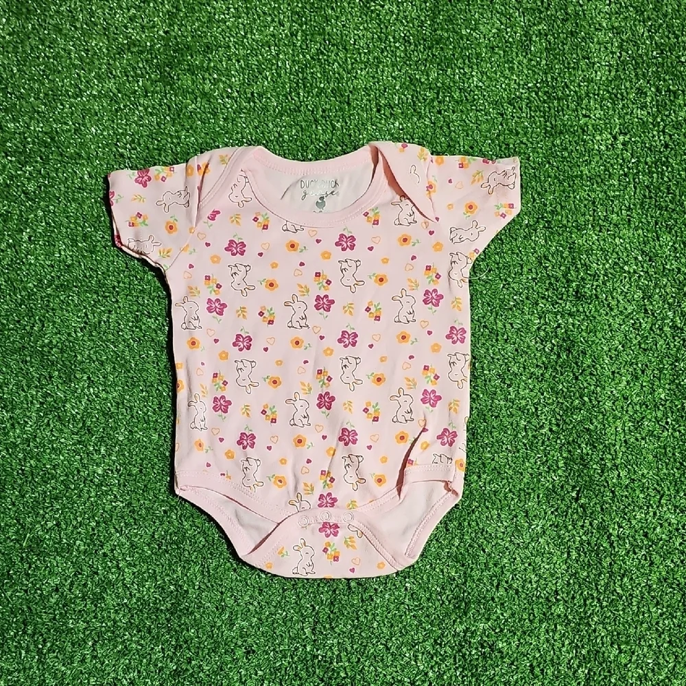 Charming Pink Bunny and Floral Bodysuit