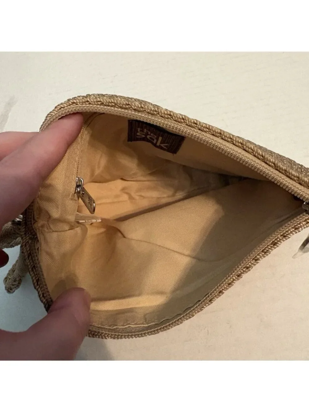 The Sak Tan Hand Crocheted Palm Spring Small Cosmetic Case Wristlet Bag NWT