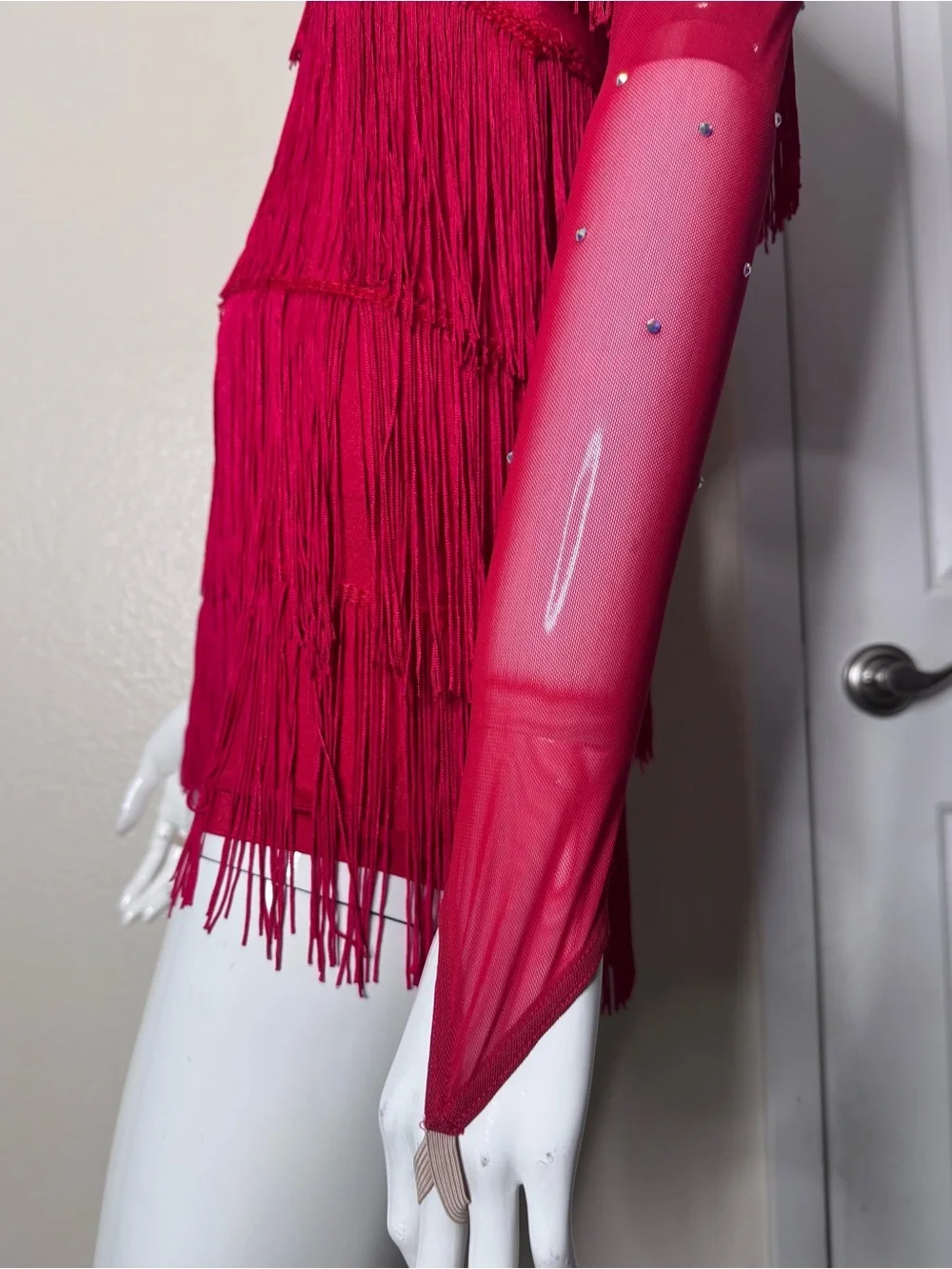 Weissman Red One-Shoulder Fringe Dance Costume