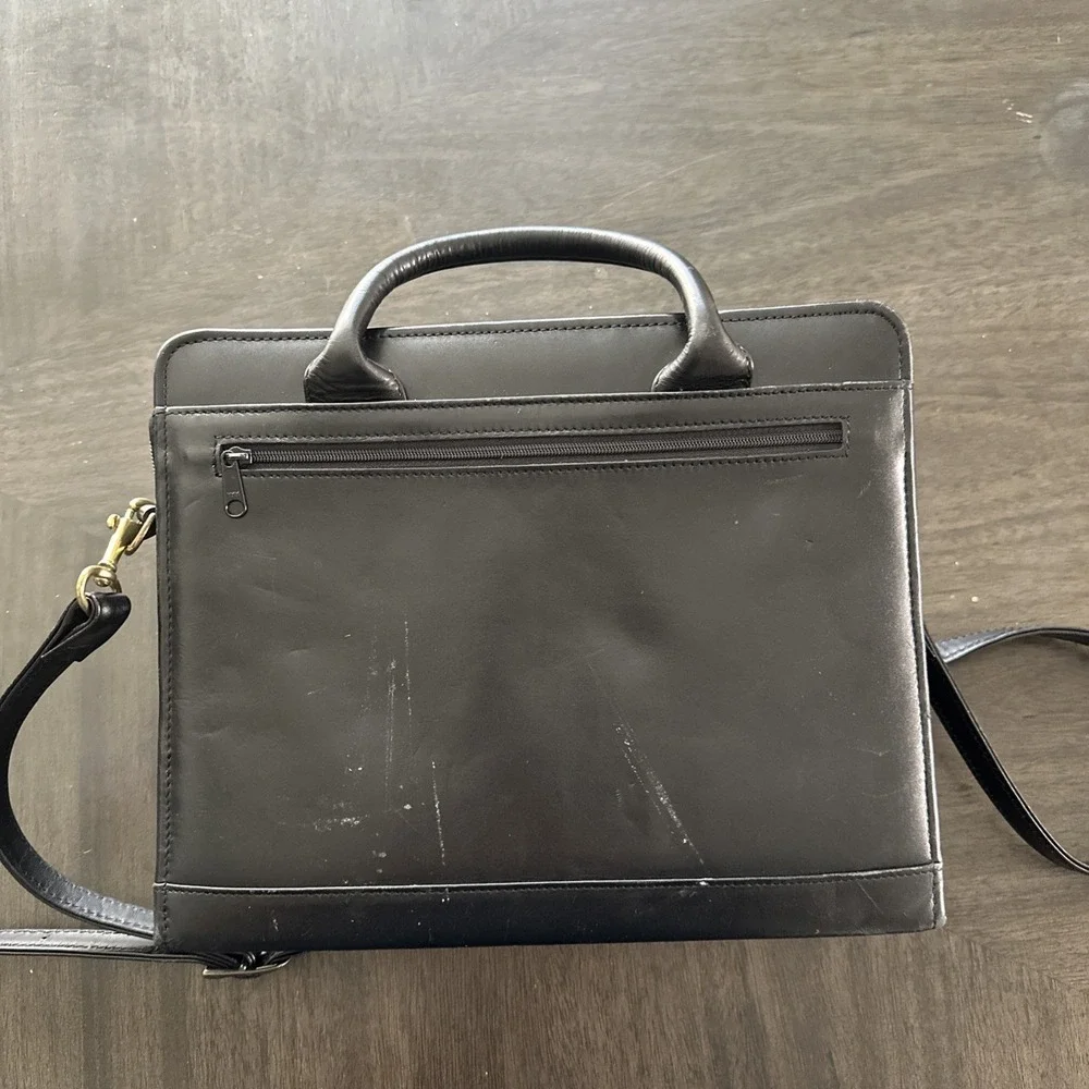 Vintage Franklin Quest Full Grain Aniline Leather Classic Planner Black Zip Bag