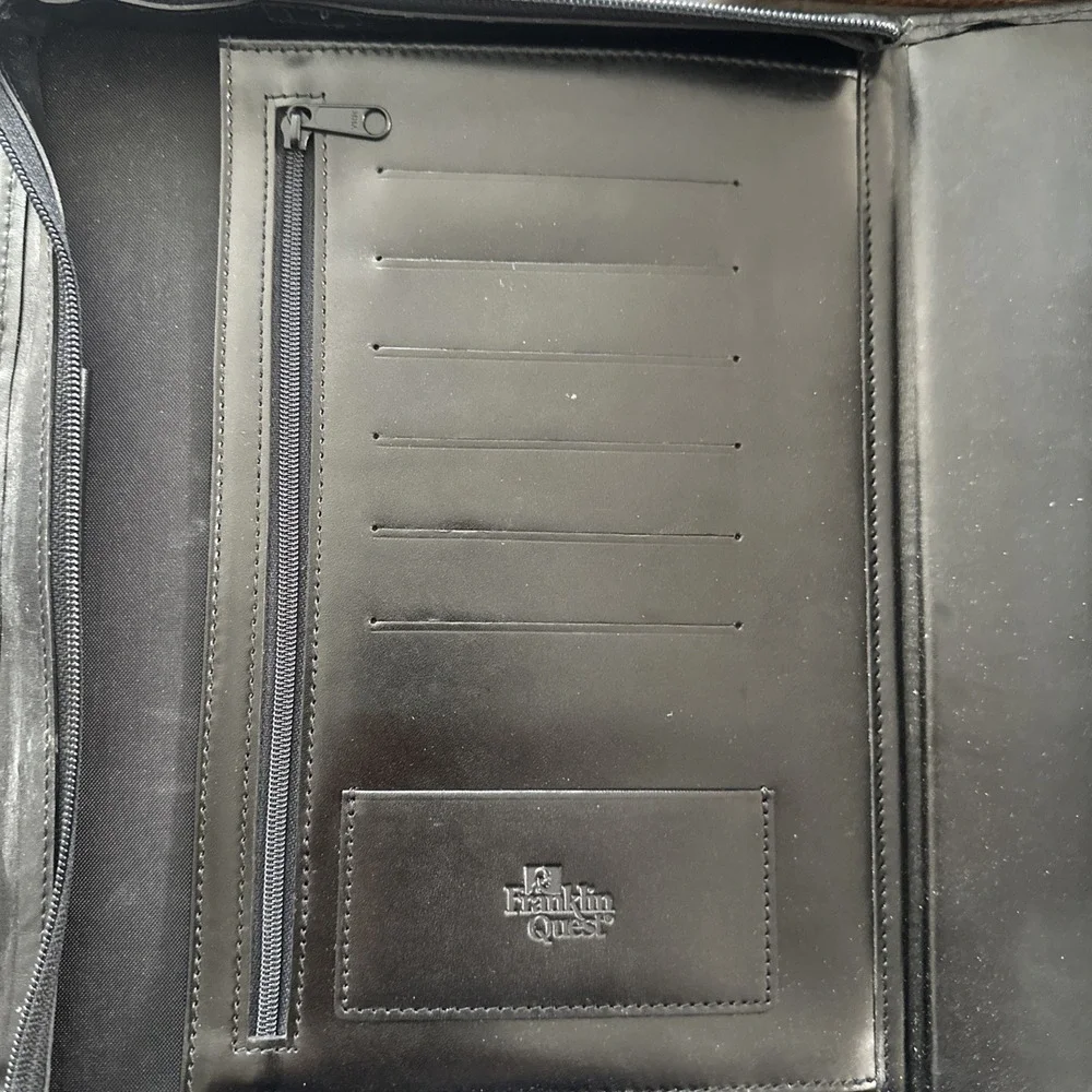 Vintage Franklin Quest Full Grain Aniline Leather Classic Planner Black Zip Bag