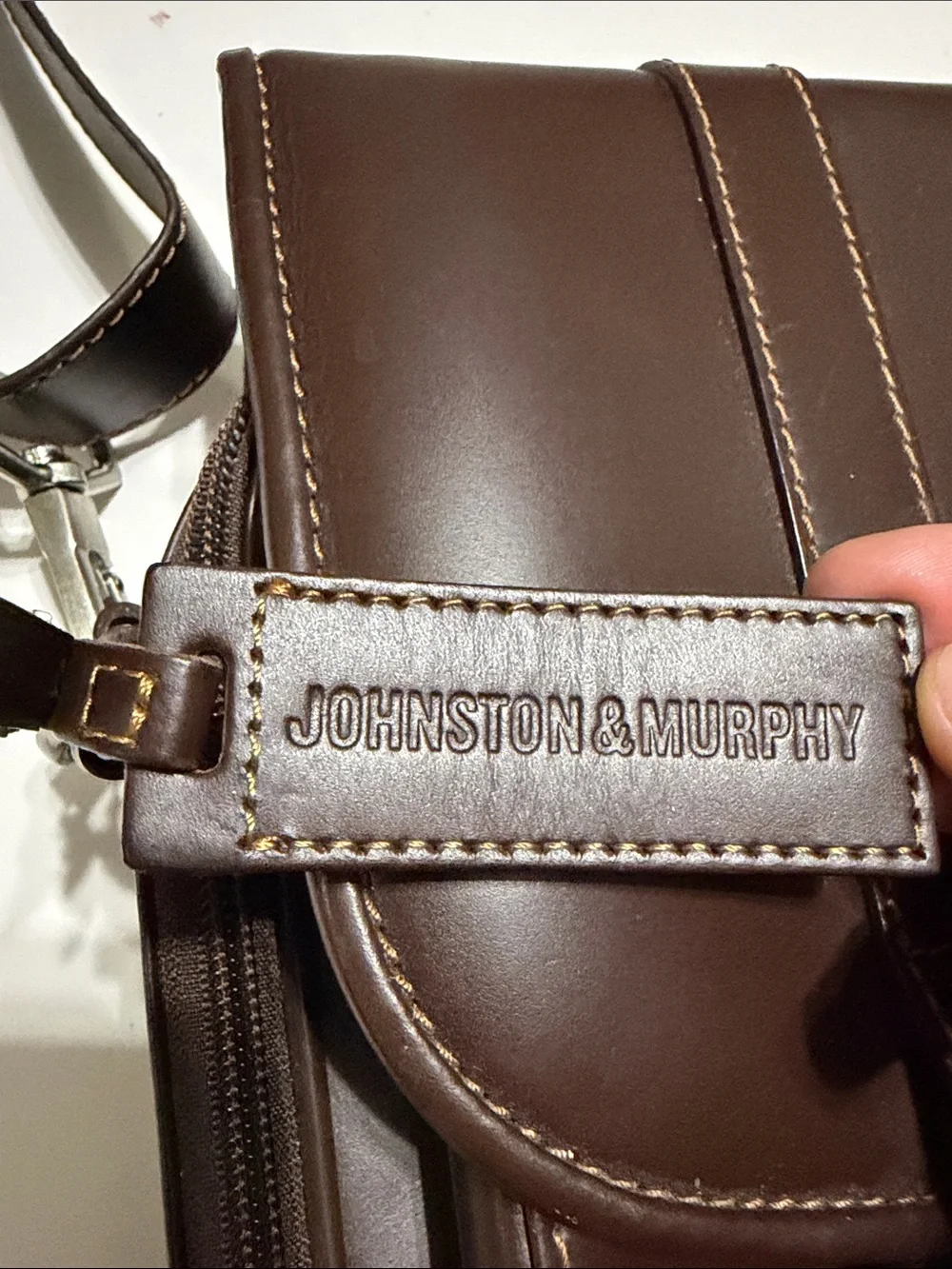 Johnston & Murphy Dark Brown Leather Messenger Bag