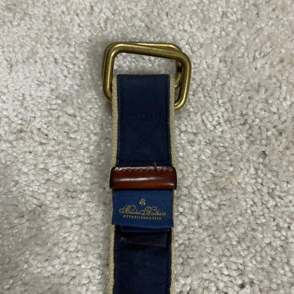 Brooks Brothers Belt Mens XL Navy Blue Golden Fleece Embroidered D-Ring Preppy