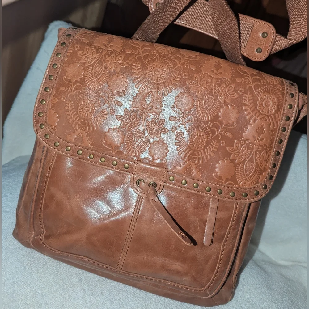 The Sak Ventura Convertible Tan Embossed Leather Backpack