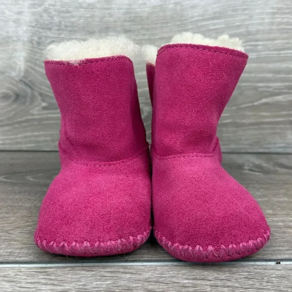 Ugg Caden Toddler Girl Sz 5 Princess Pink Suede Shearling Lined Moccasin Booties