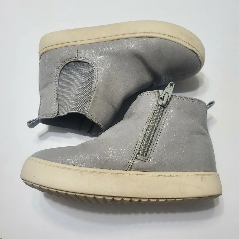 Cat Jack Shoes Girl‎ Size 10 Boot Grey Sparkly Small Platform Side Zip Round Toe