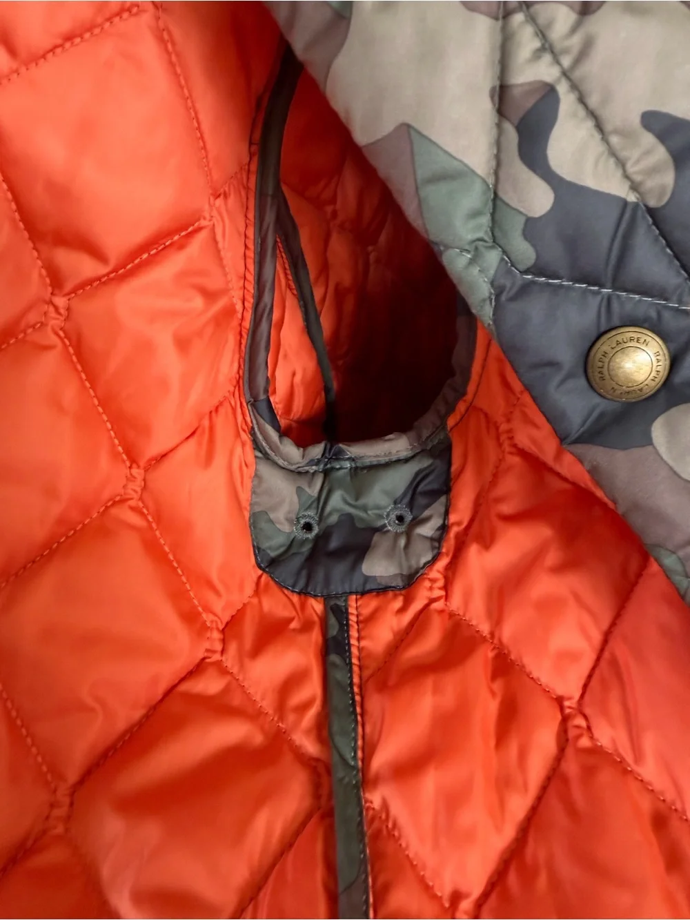 Polo Ralph Lauren Boys Quilted Camo Jacket L 14-16 Orange Pony