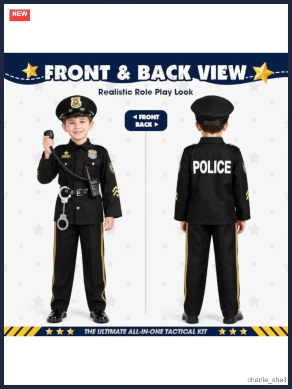 Kids Police Officer Costume Set 5-Piece Halloween Pretend Play Polyester