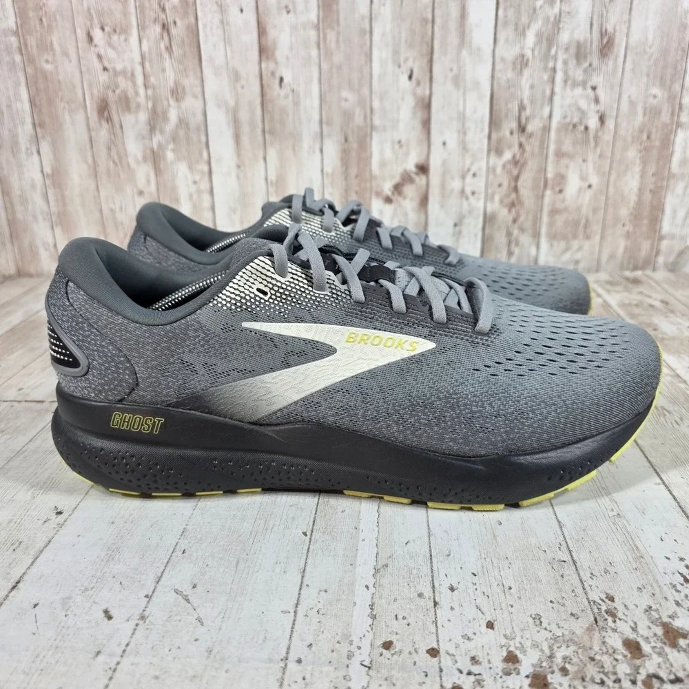Brooks Ghost 16 Mens Running Shoes Grey Lime Extra Wide 4E 1104184E040 Size 13