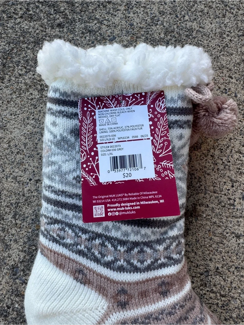 Muk Luks Women’s Cabin Socks - Cream, Gray & Brown Neutral Cozy Slipper NWT