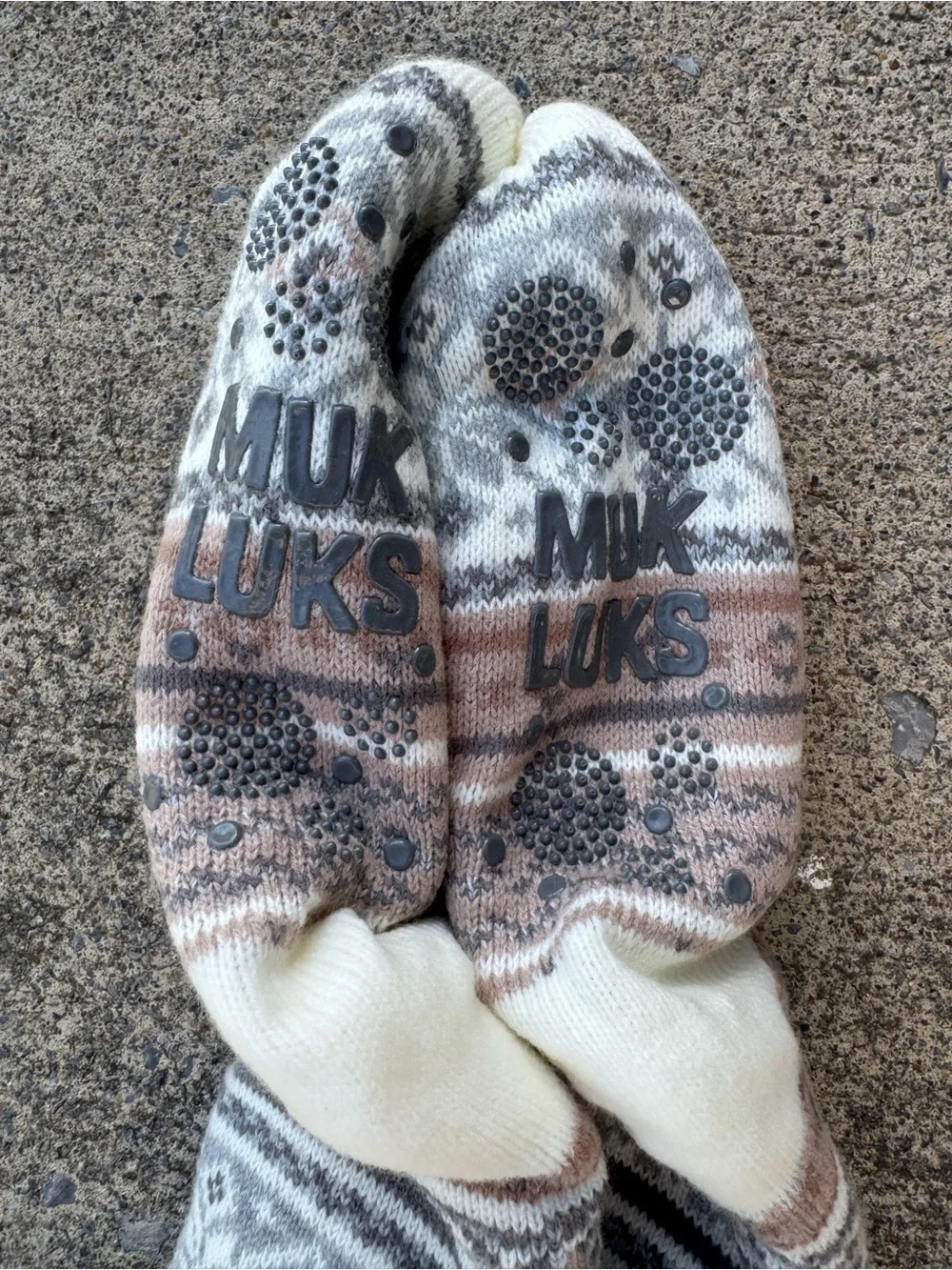 Muk Luks Women’s Cabin Socks - Cream, Gray & Brown Neutral Cozy Slipper NWT