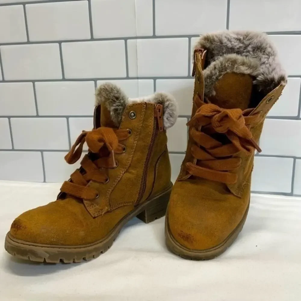 Madden Girl Toddler Girls Brown Faux Suede Faux Fur Lace Up Ankle Boots Sz 12